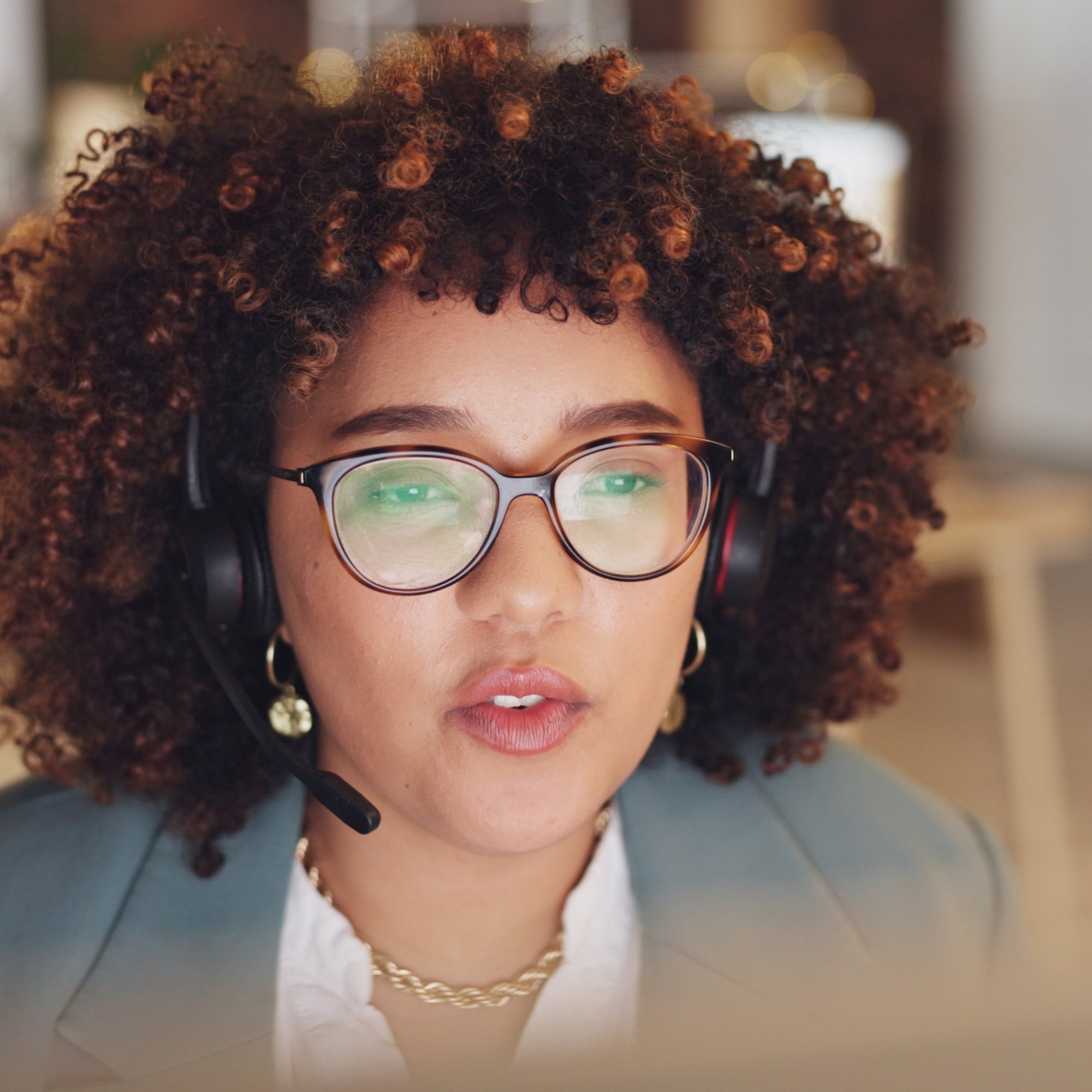 Woman with headset on phone