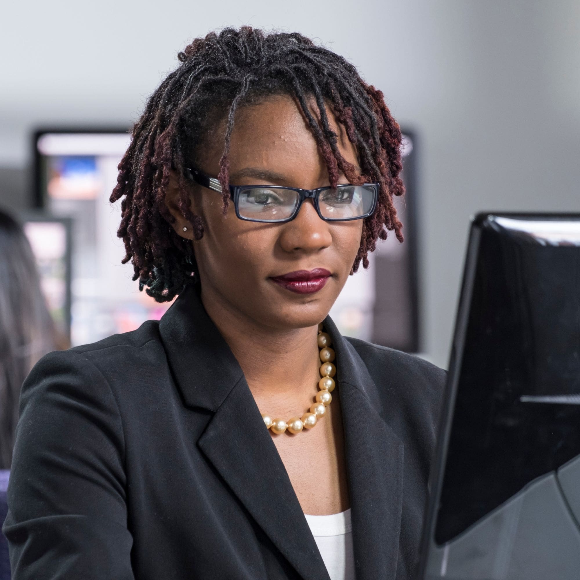 African American female working on computer