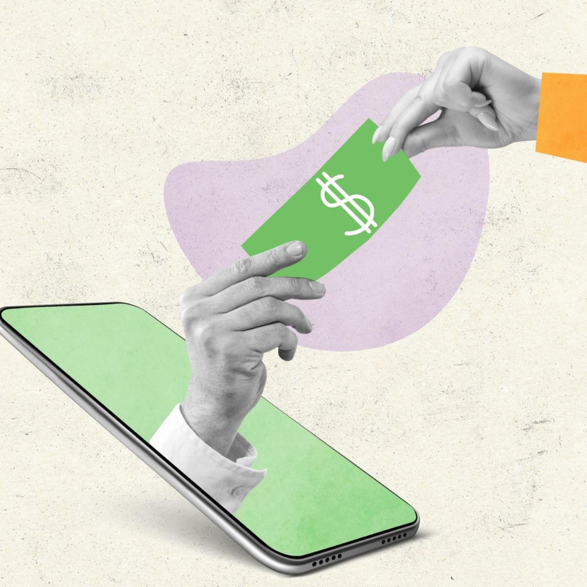 animated picture of people grabbing money through smartphone